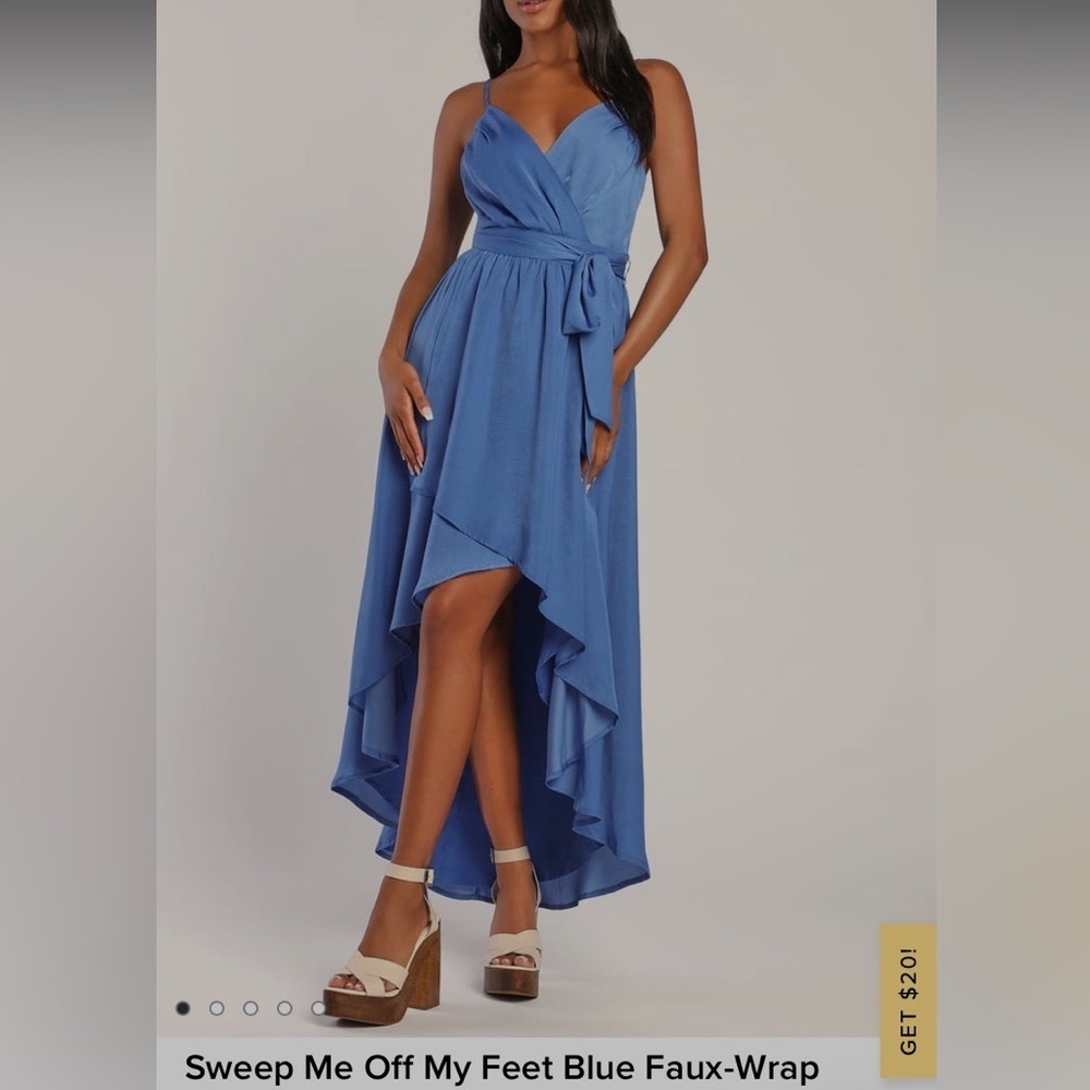 NWT! Lulus Sweep Me Off My Feet Blue Faux Wrap Dress